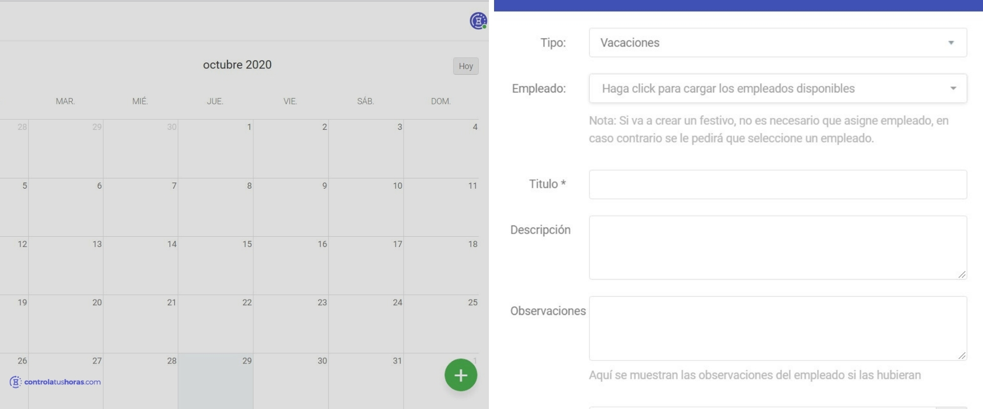 Calendario de solicitud de vacaiones